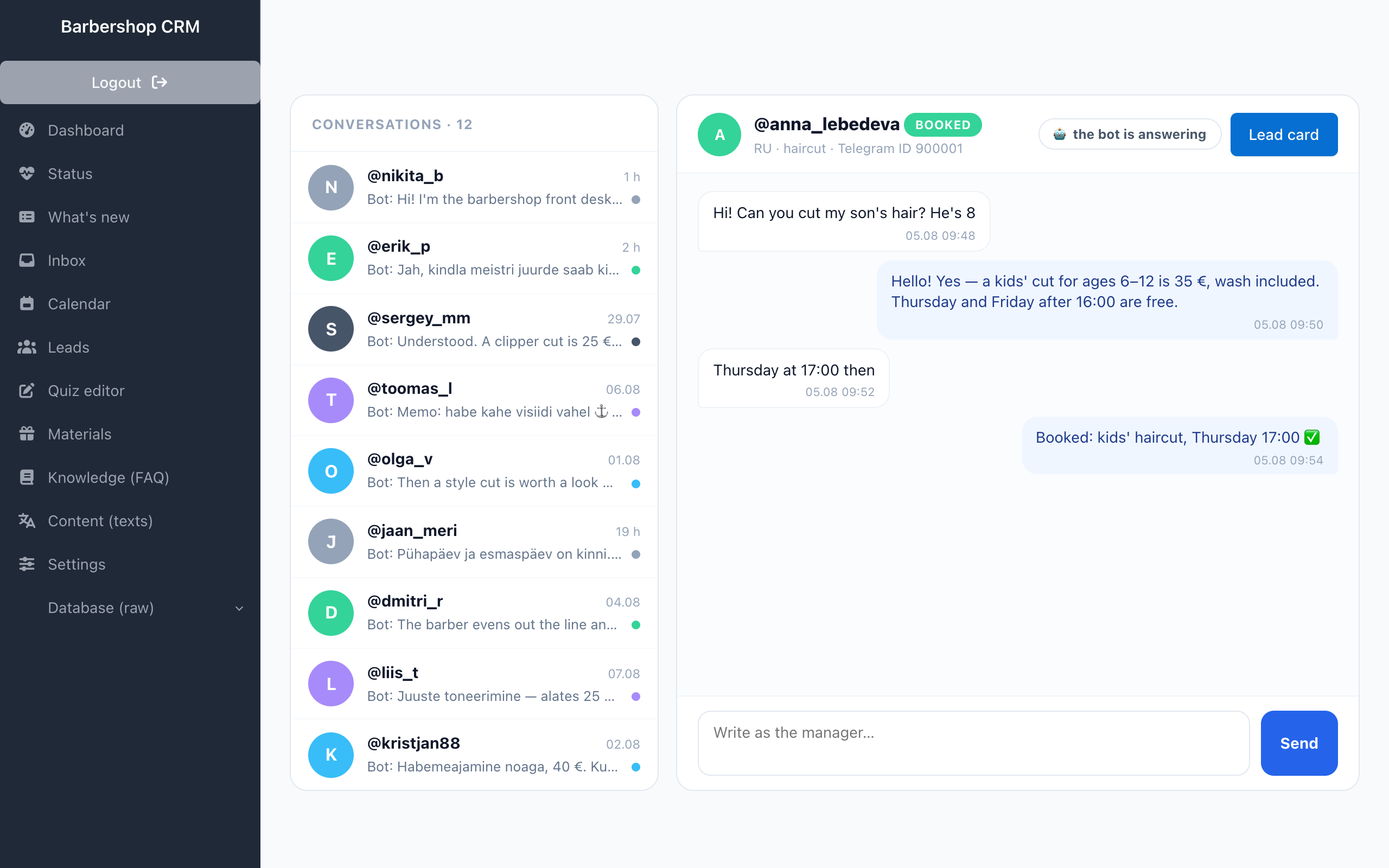 Conversation with a client and the reply box